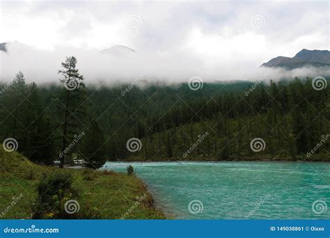 Beautiful Panoramic View At Foggy Kucherla Mountain Lake And Mountain