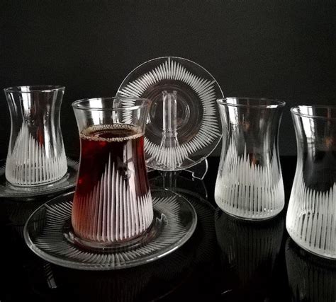 Turkish Tea Set Pasabahce Tea Glass And Plate Set Set Of 6 Etsy