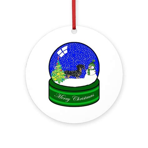 Snow Globe Dachshund Ornament Round By Yeoldepetshoppe