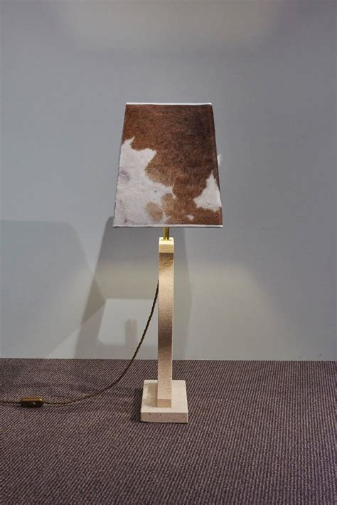 Travertine Table Lamp With Cowhide Shade Rustic Modern | Modernism