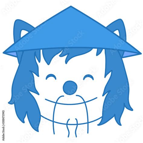 Emoji With A Stereotypical Chinese Wolf Wearing An Asian Conical Straw