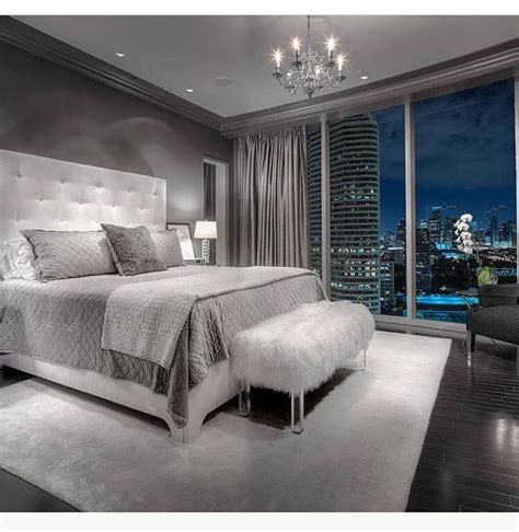 Glam Luxurious Bedroom With A Dreamy View White Grey Gray Luxe