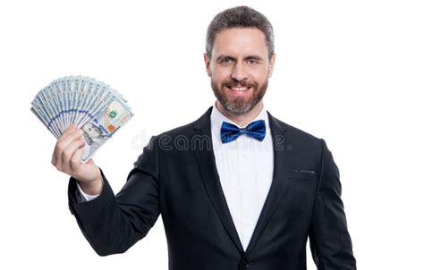 Happy Rich Man Hold Money In Studio Rich Man Won Jackpot Money Stock