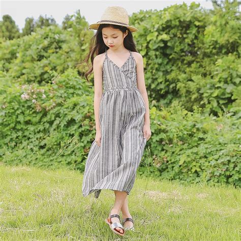 B S187 Summer New Fashion Girls Casual Cotton Stripes Dresses Kids