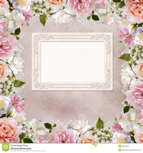 Border Of Roses Lace And Frame On Vintage Background Stock