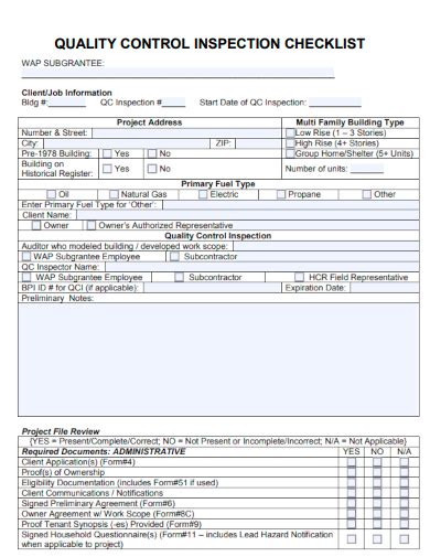 Free Quality Control Inspection Form Samples In Pdf