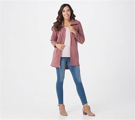 Denim Co Fleece Zip Front Long Sleeve Jacket With Hi Low Hem QVC