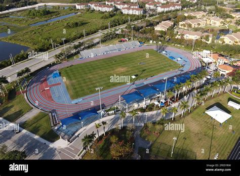 An Aerial View Of The Track And Field Stadium At The Ansin Sports