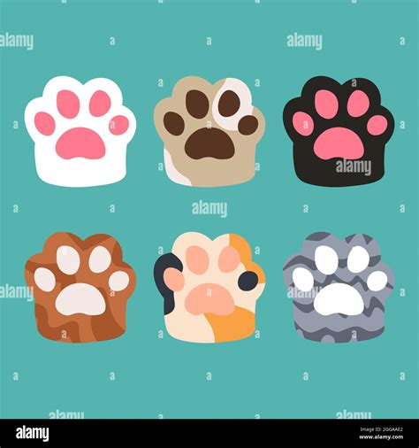 Collection Different Cartoon Colored Cat Paws Cute Cartoon Animal Foot