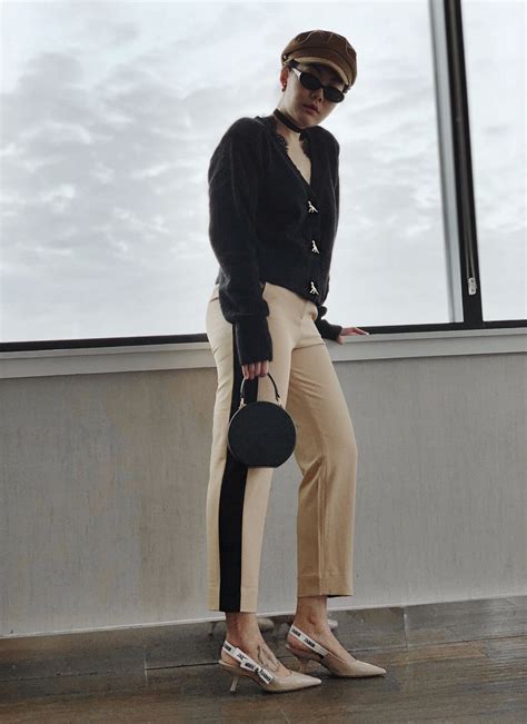Black And Beige Outfit With Dior J Adior Slingbacks Beige Outfit Outfits Dior Slingback