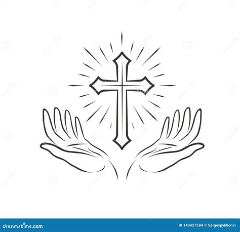 Logotipo Cristão Símbolo Religioso Da Comunidade ícone Mãos E Cruz