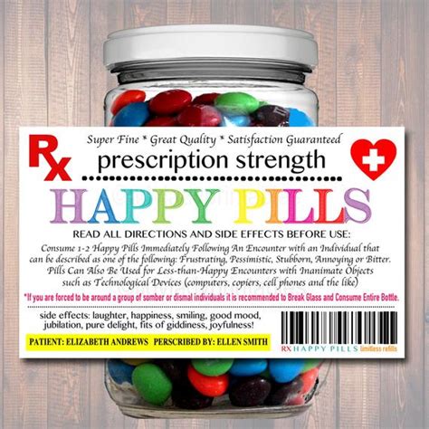 You can attach them to canvas drawers, plastic containers or metal pails. EDITABLE Happy Pills Label Funny Gag Gift Professional ...
