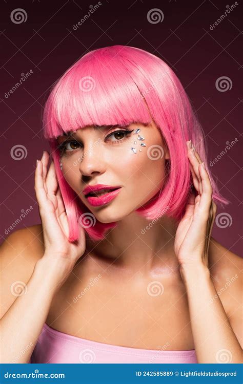 Young Woman With Pink Hair And Stock Image Image Of Makeup Beautiful