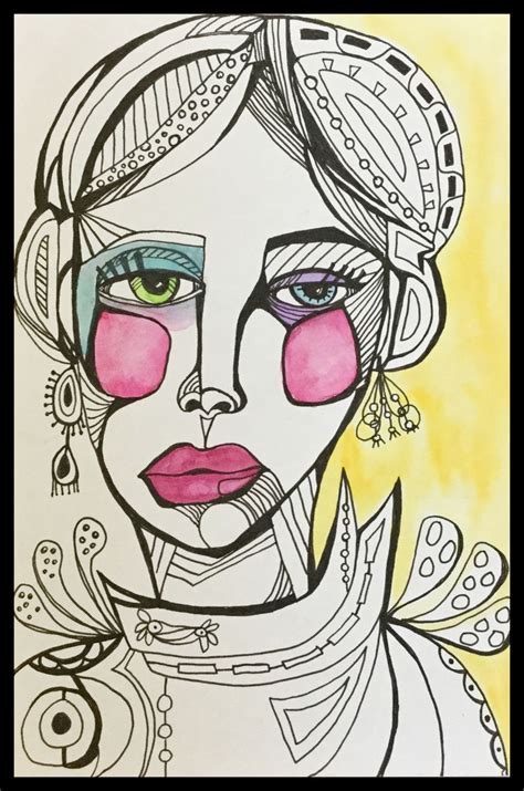 Ink And Watercolor By Lisa Lieber Whimsical Art Abstract Face Art