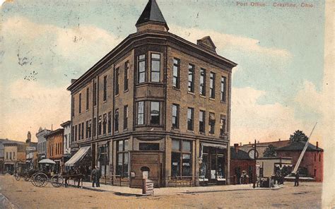 B66 Crestline Ohio Postcard 1908 Post Office Building United States