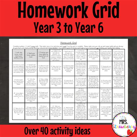 Homework Grid Mrs Strawberry Engange And Motivate Students