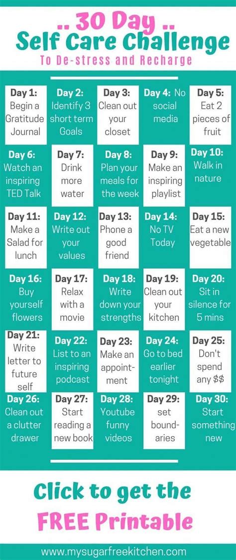 Get Started With The 30 Day Self Care Challenge With Free Printable