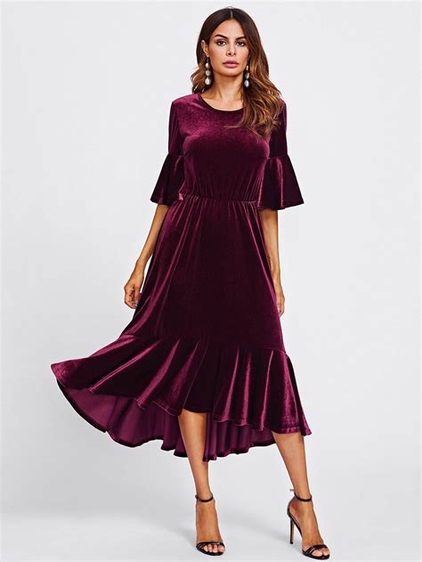 Burgundy Velvet Dress Velvet Midi Dress A Line Long Dress Velvet Dress