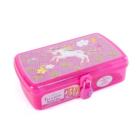 Hot Focus Treasure School Box With Lock Unicorn Girls Pencil Case Box Includes Pencils Notepad