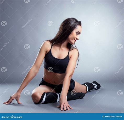 Image Of Pretty Slim Brunette Doing Stretching Stock Photo Image Of Model Beautiful