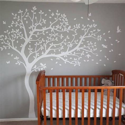 White Tree Wall Decals Nursery Large Tree Wall Sticker Baby Etsy