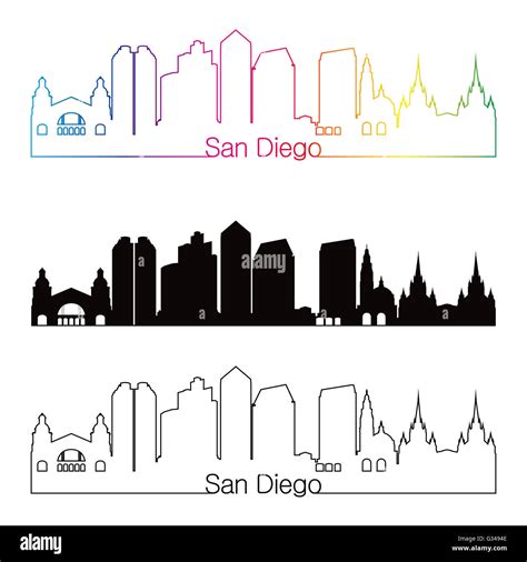 San Diego Skyline Linear Style With Rainbow In Editable Vector File