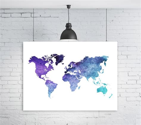 Blue Map Blue Watercolor Watercolor World Map Printable World Map