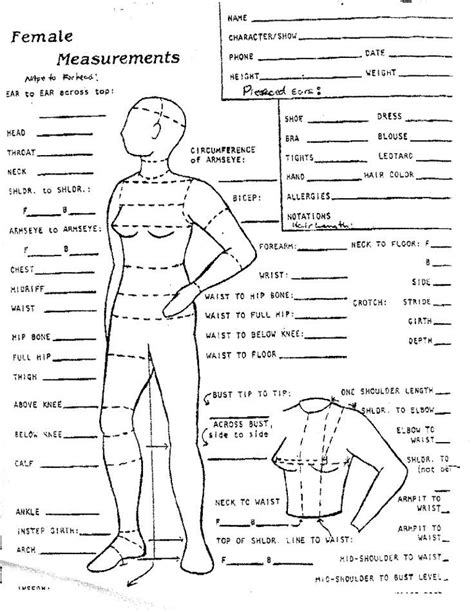 Female Measurements Sheet Sewing Measurements Measurement Worksheets Fashion Sewing
