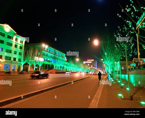 Night View Of A Nearly Empty Street In In Ordos City North Chinas