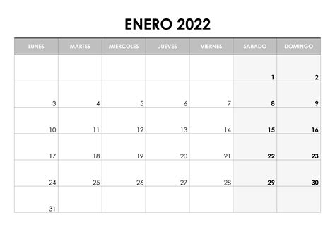 Calendario Enero 2022 Para Imprimir Word 2022 Spain