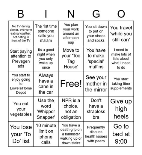 You Know You Re Getting Older When Bingo Card