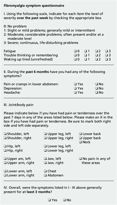 Fibromyalgia Symptom Questionnaire Adapted From Reference 22 Wolfe F