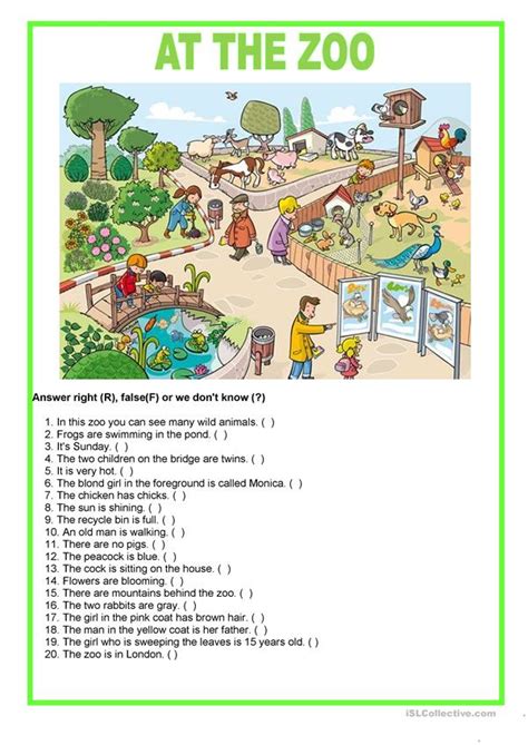 Picture description - At the zoo worksheet - Free ESL printable