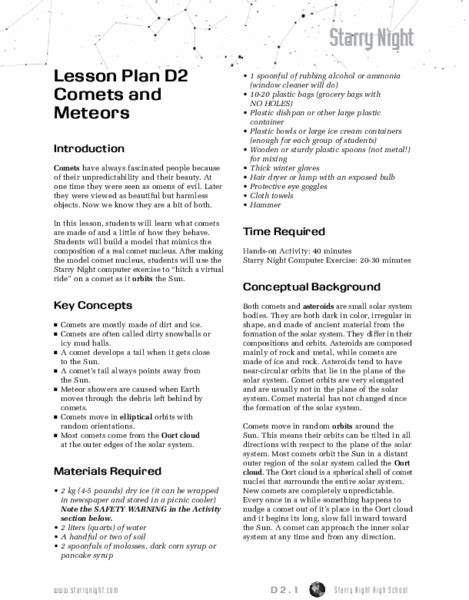 Comets And Meteors Lesson Plan For 6th 8th Grade Lesson Planet