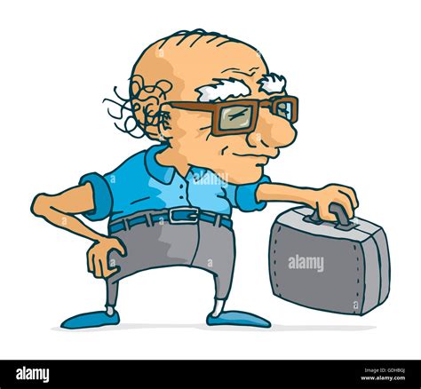 Cartoon Illustration Of An Active Senior With Suitcase Ready For Travel