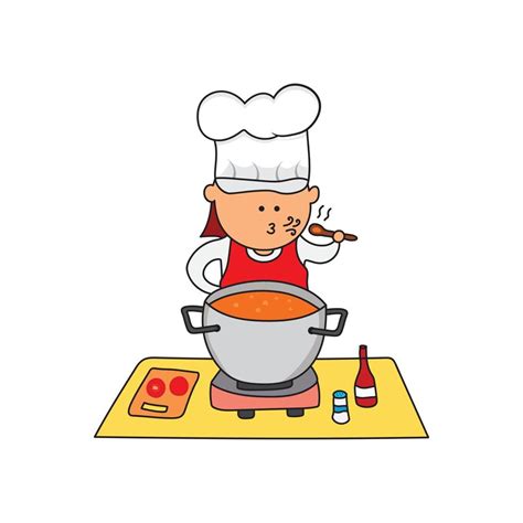 Kids Drawing Vector Illustration Of A Chef Cooking A Soup In The