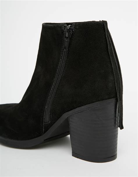 lyst asos riley suede western fringe ankle boots in black
