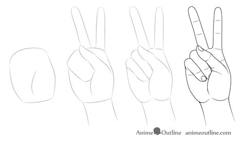 How To Draw Hand Poses Step By Step Animeoutline Peace Sign Drawing