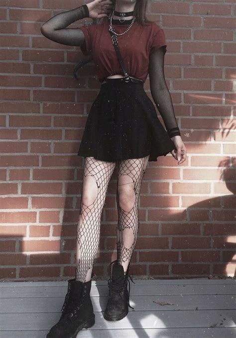 Goth Look Black Fishnets Grunge Heels Womensfashiongrunge Edgy