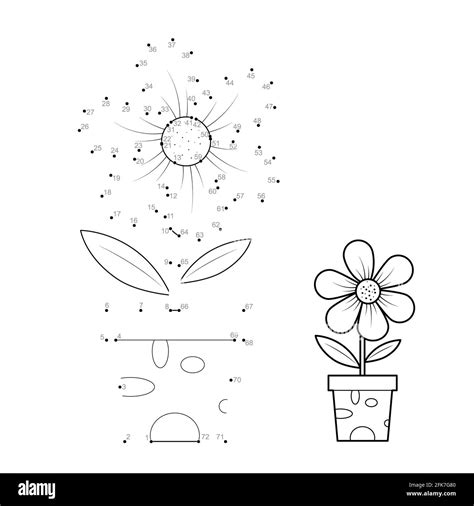 Dot To Dot Puzzle For Children Connect Dots Game Potted Flower
