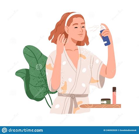 Woman Applying Moisturizing Spray On Face Skin Eco Natural Facial