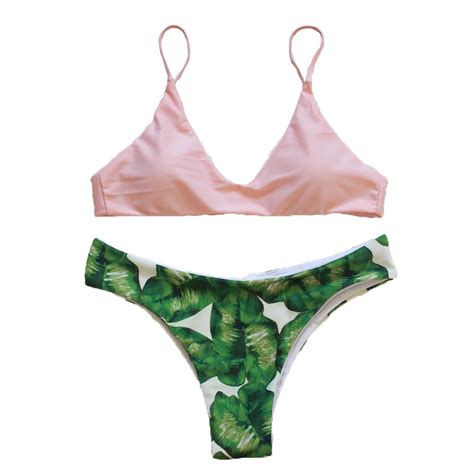 Sexy Triangle Top Leaves Bikini Set Push Up Swimwear Bathing Suit Swimsuit Biquini 2017 Micro