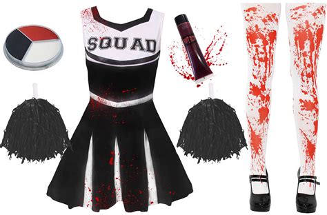 Adult Ladies Black Zombie Cheerleader Halloween Horror Fancy Dress