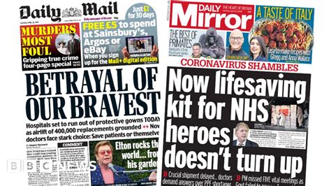 Newspaper Headlines Betrayal Of Our Bravest As Ppe Order Delayed