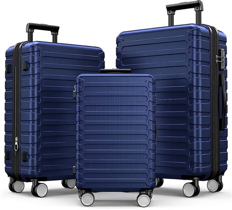 Inolait 3 Piece Nested Spinner Suitcase Luggage Set With Tsa Lock Navy