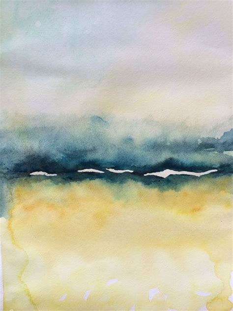 Abstract Watercolor Landscape Painting In Yellows And