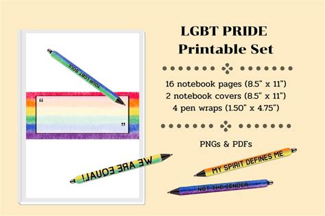 Lgbt Pride Printable Set Journal Pages Notebook Covers Etsy