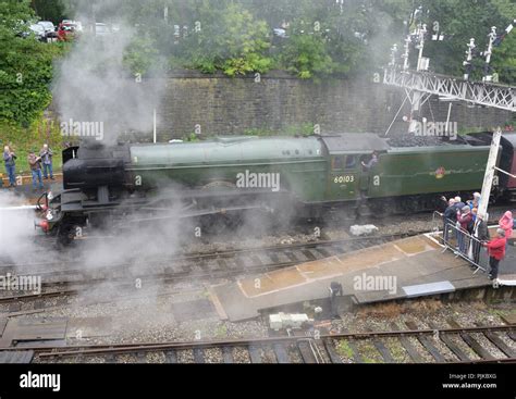 White Steam From Flying Scotsman Steam Locomotive On The East