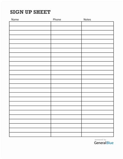 Blank Sign Up Sheet In Excel