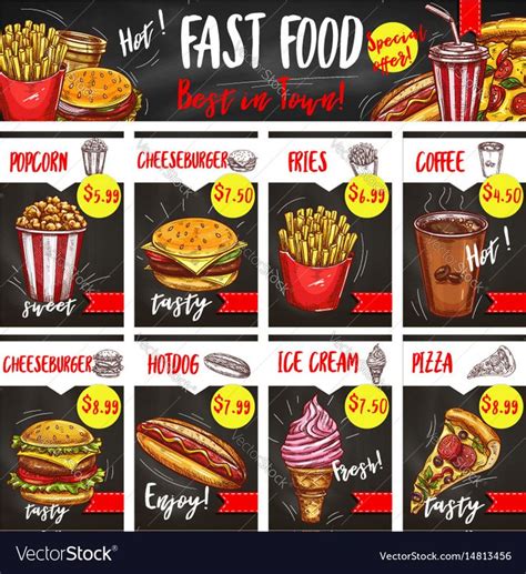 Fast Food Restaurant Menu Board Template With Chalk Sketches Of